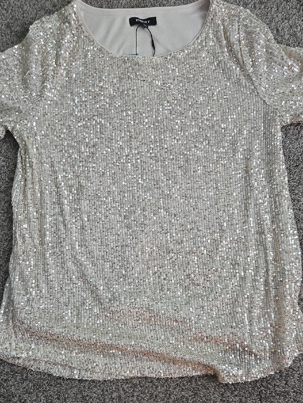 Maurices Sequin Short Sleeve Top - Silver and Rose Gold